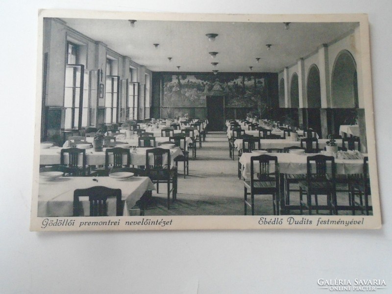 D199639 old postcard - Gödöllő - Premontre educational institution - dining room with Dudits painting 1933