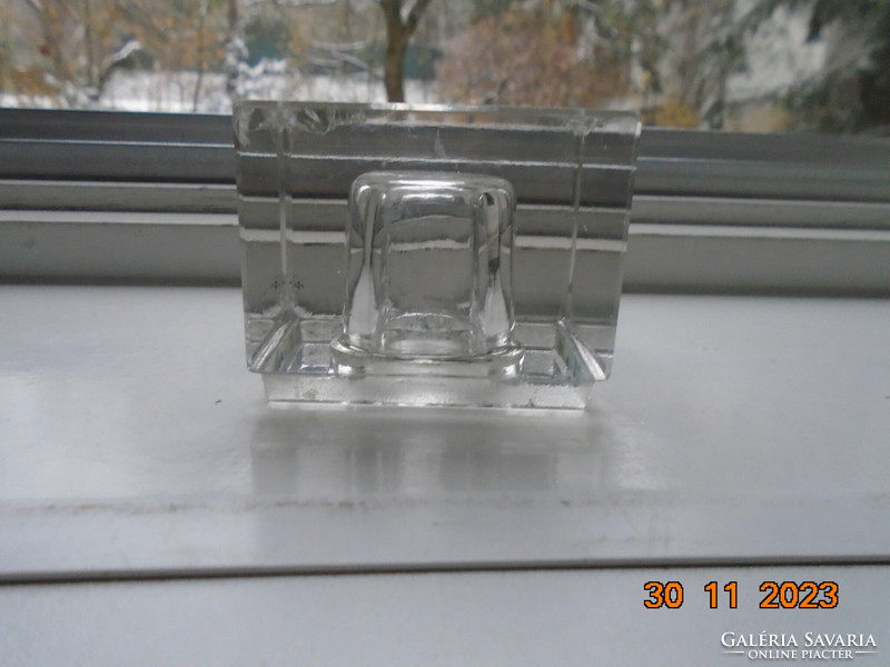 Solid crystal cube inkwell polished on art deco sheet