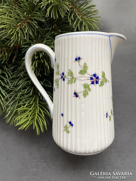 Old, hand-painted small spout with ribbed body with cornflowers