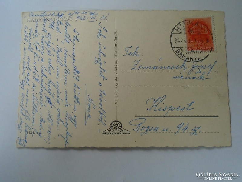 D199650  Régi képeslap  -Harkányfürdő - 9 képes -  postab. Harkány 1942 -  Zemáncsek József Budapest
