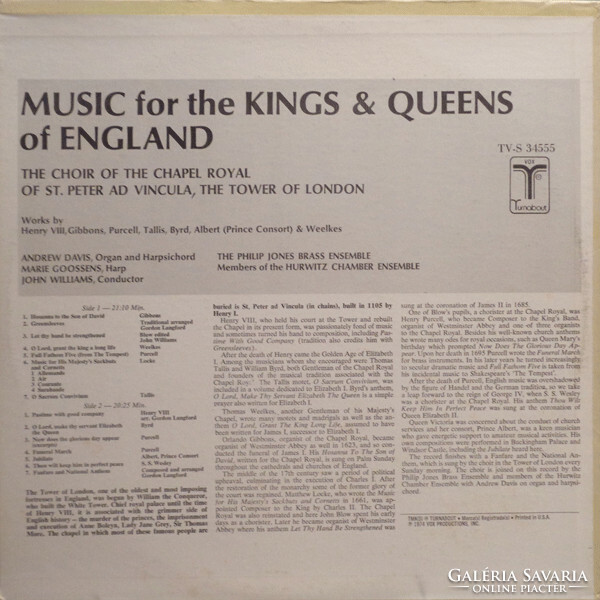 Choir Of The Chapel Royal Of St. Peter Ad Vincula, The Tower Of London - Music For The Kings & Quee
