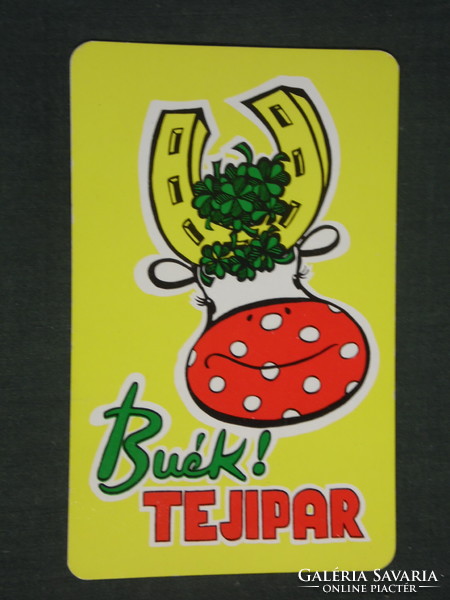 Card calendar, Hungarian dairy companies, graphic artist, humorous, cow, 1988, (3)