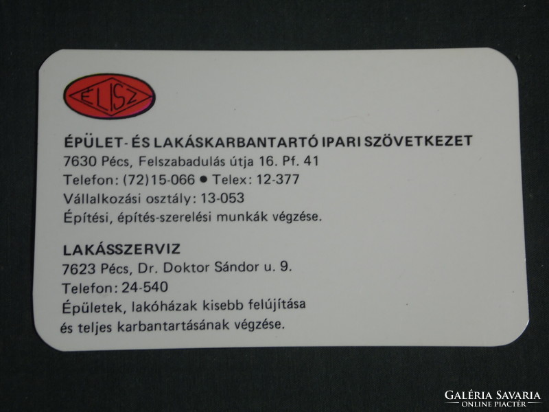 Kártyanaptár, ÉLISZ lakáskarbantartó szövetkezet, Pécs, 1988,   (3)