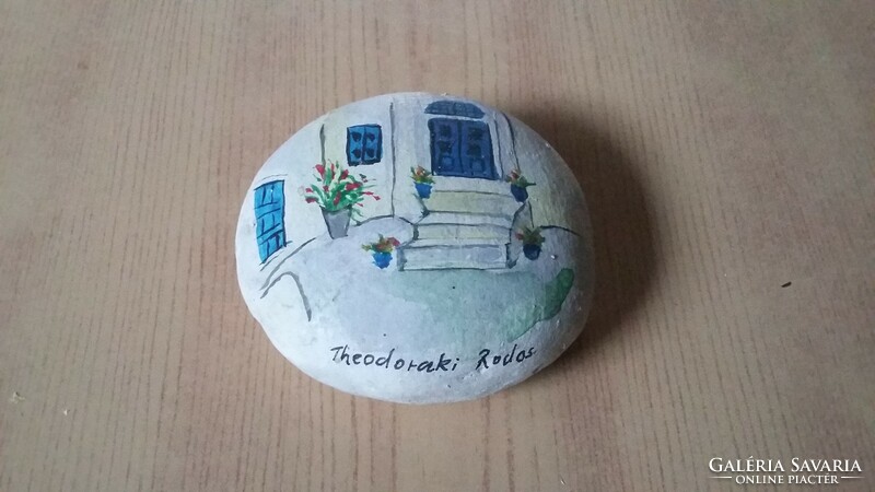 Painted pebble souvenir, letterpress from Greece: Theodoraki Rodos