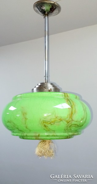 Art deco mennyezeti lámpa zöld márványos üvegburával