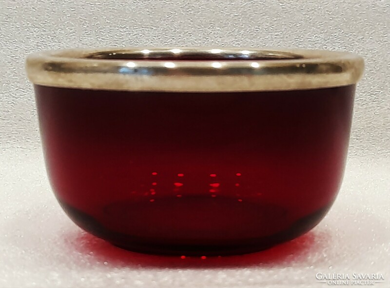 Antik ezüst (Ag.925) peremű rubinüveg tálka