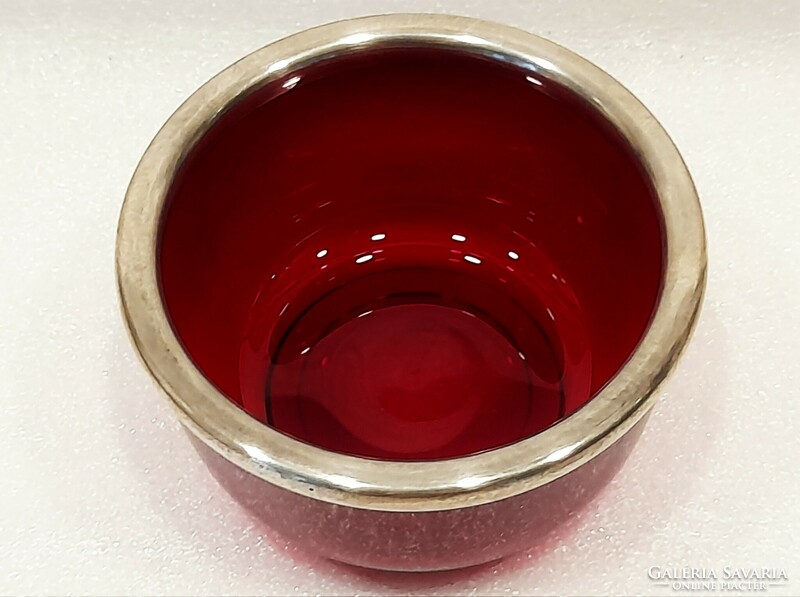 Antique silver (ag.925) Rimmed ruby glass bowl