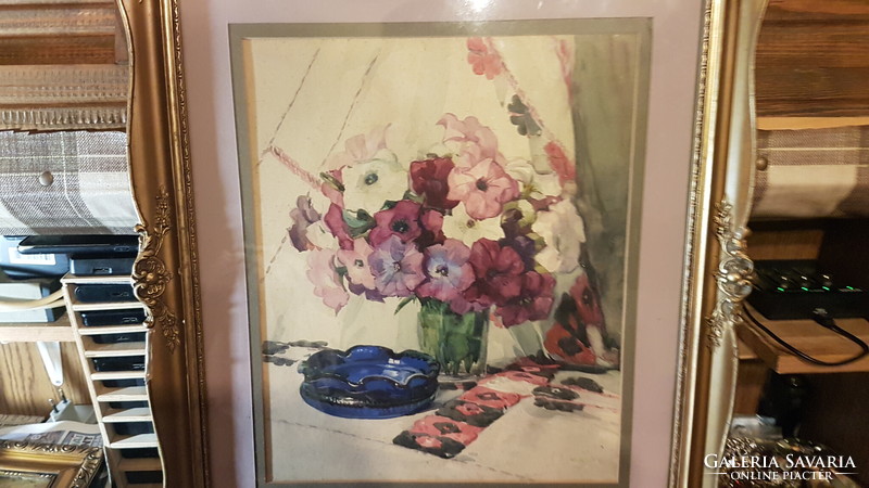 Nice pastel floral still life with payer Gisella signature, (1920s-1930s) in a nice frame