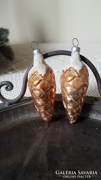Old glass Christmas tree decoration, 2 cones.