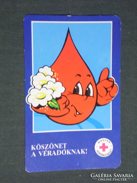 Kártyanaptár, Magyar Vöröskereszt, grafikai rajzos,humoros, vércsepp, 1989,   (3)