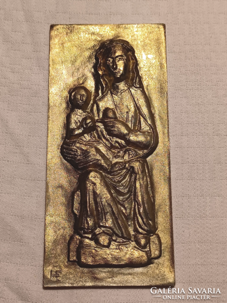 Maria zell bronzed metal plaque - Madonna with child - marked