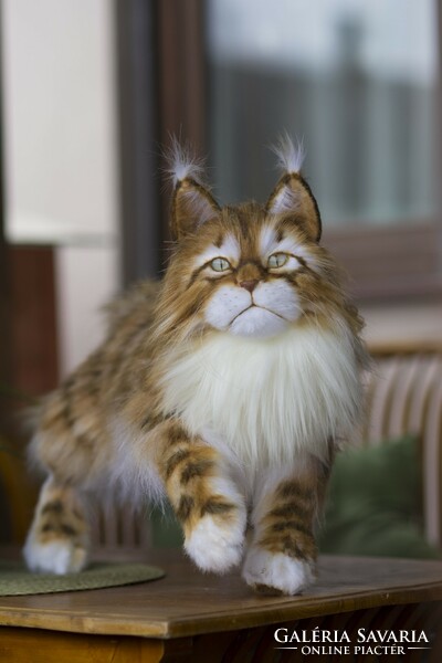 Lifelike Maine Coon cat plush portrait, realistic kitten plush replica to order