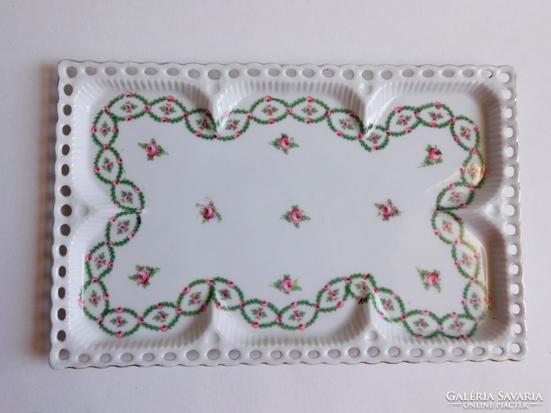 Antique square tray with rose garlands