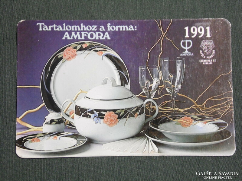 Kártyanaptár, Amfora üvért vállalat, Alföldi porcelán étkészlet, 1991,   (3)