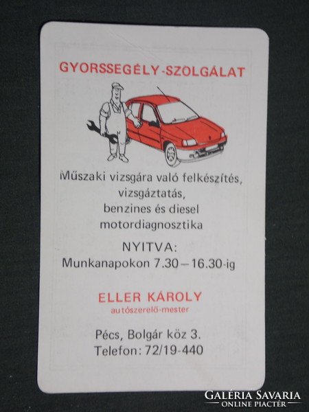 Kártyanaptár,Eller Károly autószerelő mester,Pécs, grafikai rajzos, 1992,   (3)