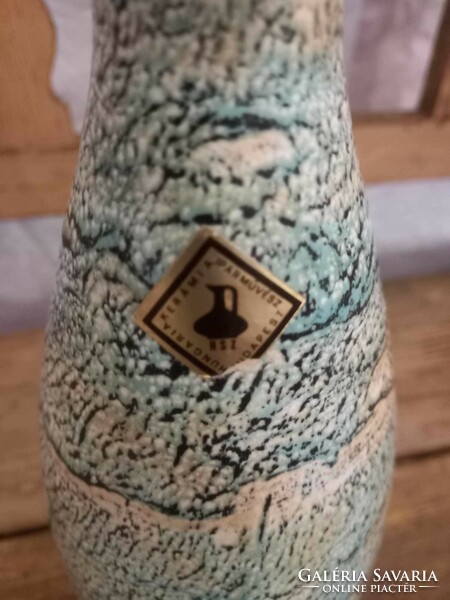 Retro marked applied art turquoise ceramic vase 34cm high