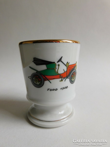 Limoges-i porcelán pohár veterán autóval - Ford 1908