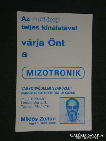 Card calendar, mizotronic asset protection specialist store, Zoltán Miklós, Bonyhád, 1991, (3)