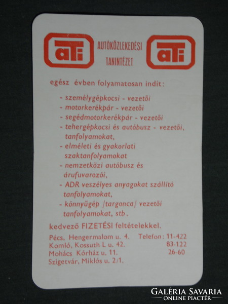 Kártyanaptár, ATI autóközlekedési tanintézet, autós iskola, Pécs, 1992,   (3)