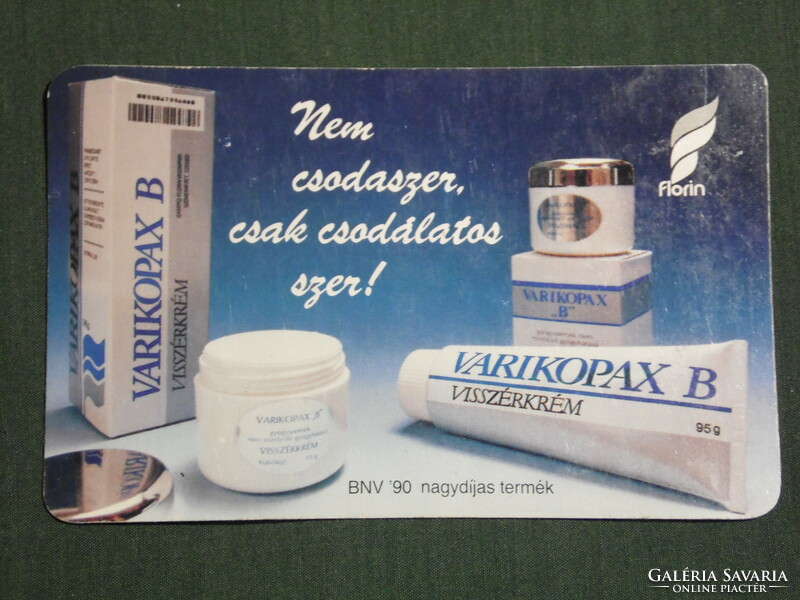 Kártyanaptár, Florin kozmetika, Varikopax visszérkrém, 1991,   (3)