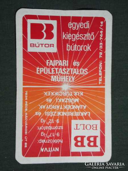 Kártyanaptár, BB bútor üzlet, faipari asztalos műhely, Pécs, 1992,   (3)