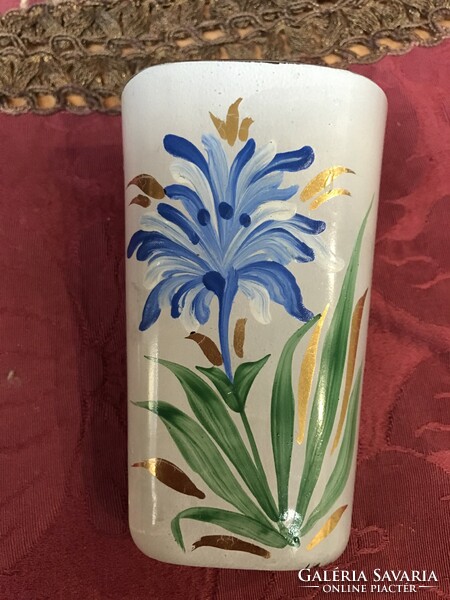 Gilded enamel painted vase with a thick glass base