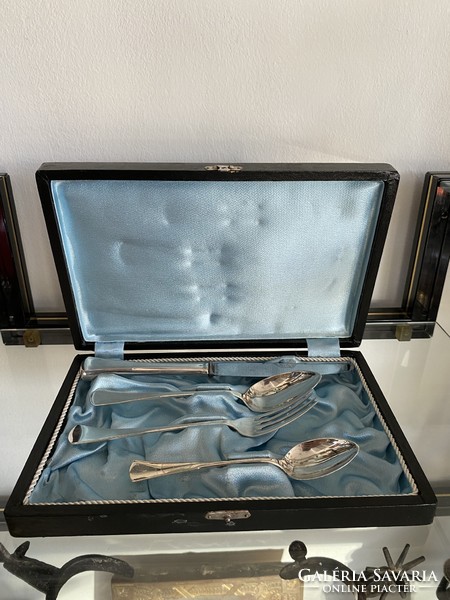 English-style silver children's christening set in a box
