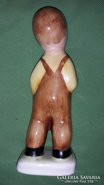 Old Bodrogkeresztúr gardener's pants boy glazed ceramic figurine in good condition 13cm according to the pictures