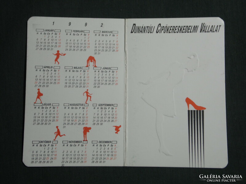 Card calendar, transdanubian shoe trading company, Pécs, female model, 1992, (3)