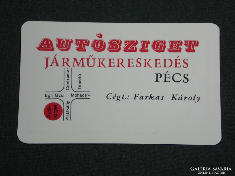 Kártyanaptár, Autósziget járműkereskedés, Pécs, Farkas Károly, 1991,   (3)