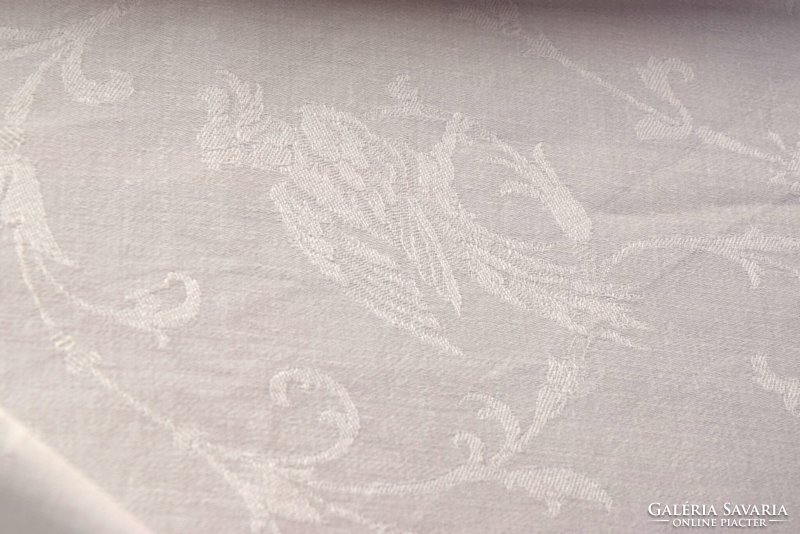 RITKASÁG Régi Antik Nagy MADÁR damaszt monogram asztalterítő terítő abrosz ART DECO 153 x 153 cm