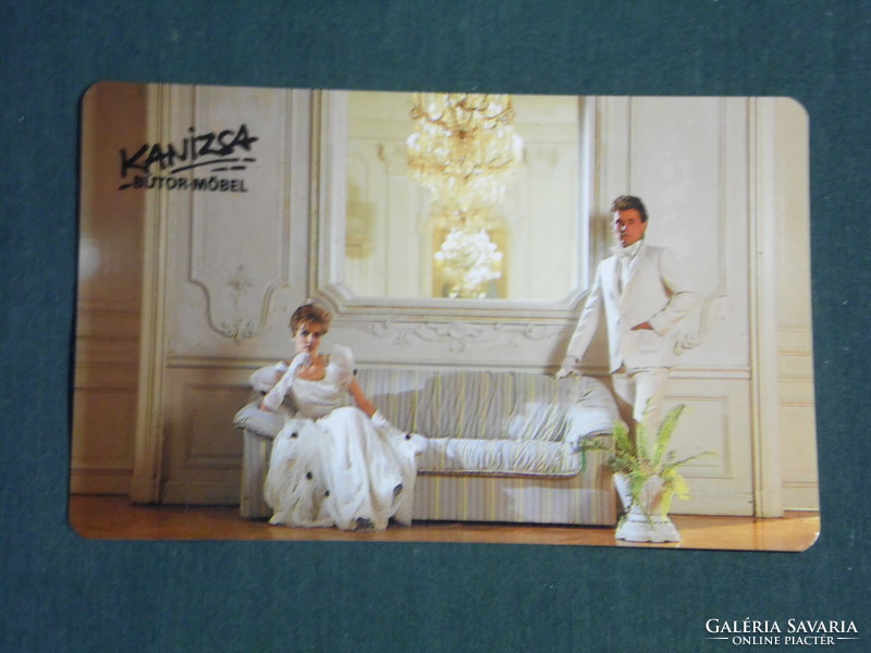 Card calendar, Kanizsa furniture factory, Nagykanizsa, male, female model, sofa, 1990, (3)