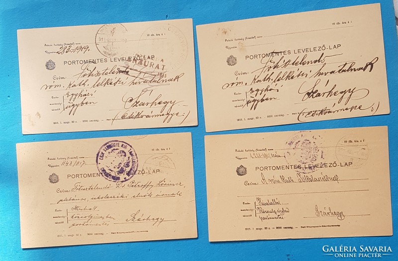 4 old Hungarian postage-free postcards from the early 1900s