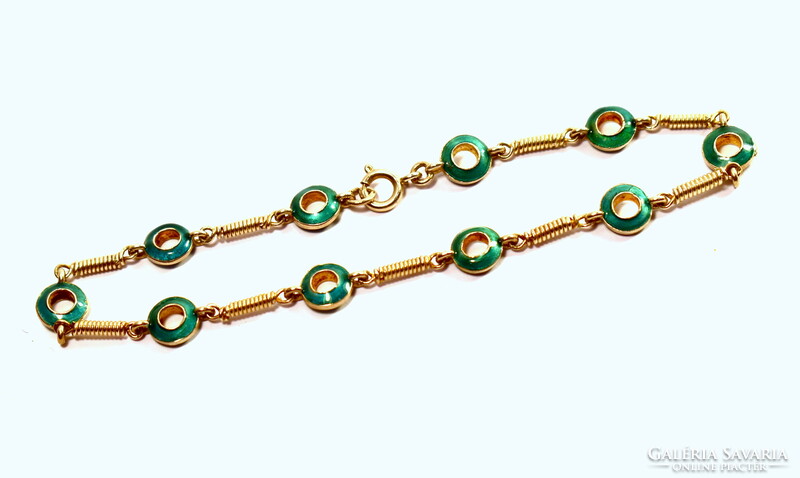 Green enameled decorative silver bracelet