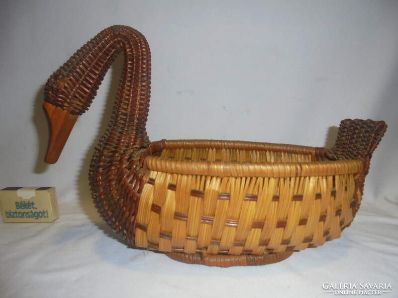 Retro cane wicker table offering, fruit bowl - duck, goose - together