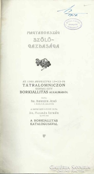 Magyarország szőlőgazdasága  és az 1905-ös  Tátralomnicz -i  borkiálltás..Borkatalógussal