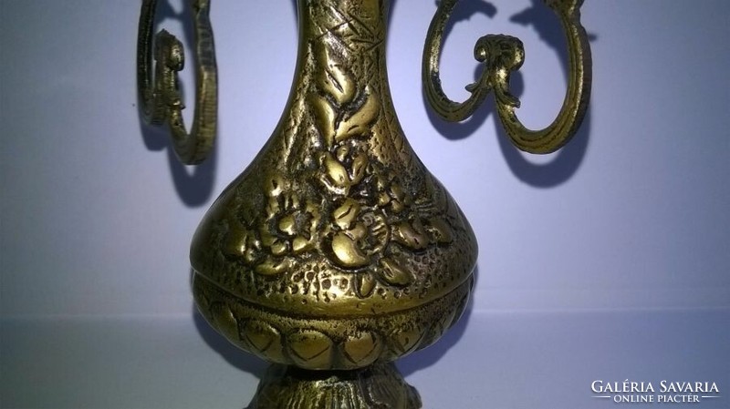 Small, decorative copper vase with coaster