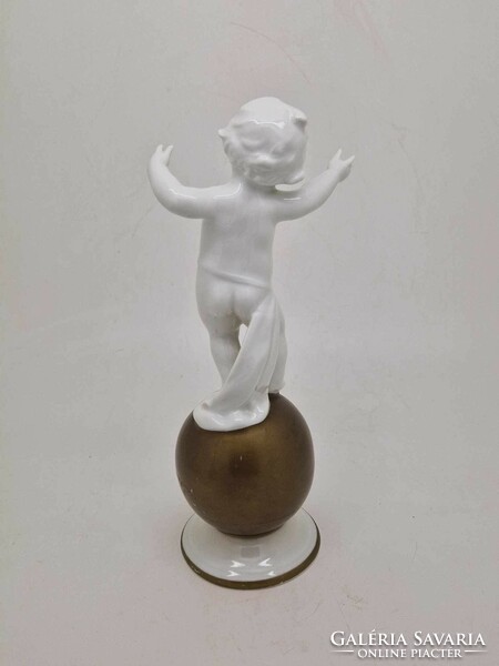 Antik német putto aranyozott gömbön porcelán figura Neutettau 20cm