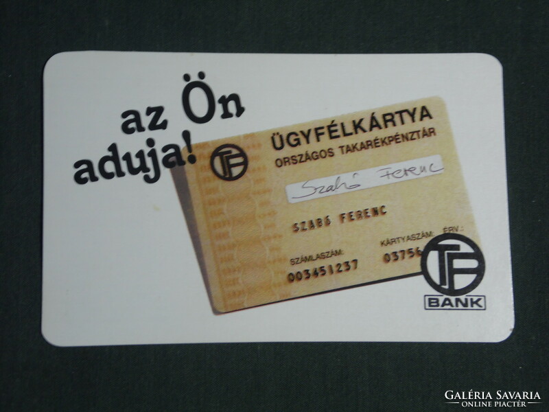 Kártyanaptár, OTP takarékpénztár, Bank, ügyfélkártya, 1990,   (3)