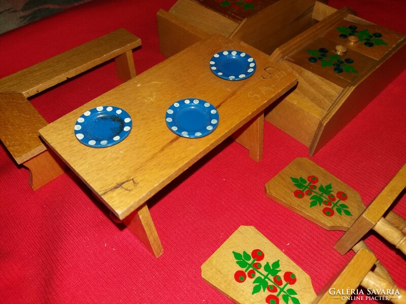 Beautiful old craftsman doll furniture toy set with 18 cm folk costume doll as shown in the pictures