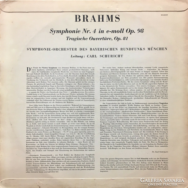 Brahms - Carl Schuricht - Symphony no. 4 / Tragische ouvertüre (lp, mono)