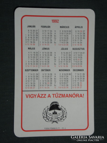 Kártyanaptár, Magyar Tűzoltóság, grafikai rajzos, reklám figura, tűzmanó, 1992,   (3)