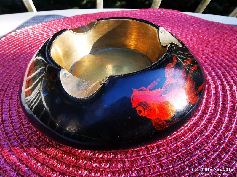 Goldfish Chinese lacquer ashtray