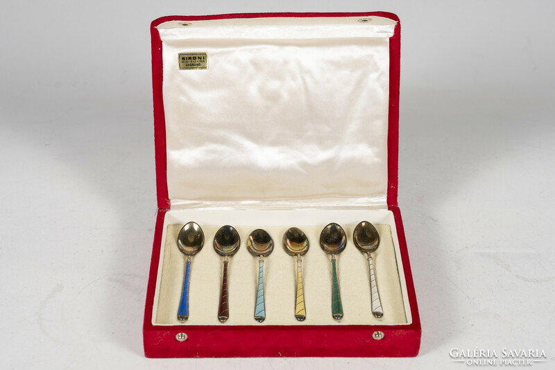 Silver enamel coffee spoon set in gift box