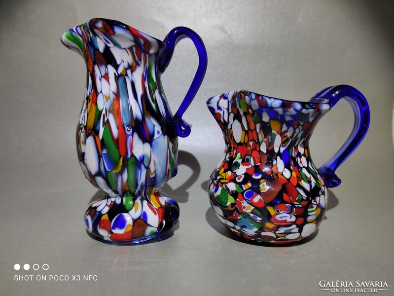 Millefiori üveg színpompás kiöntő füles váza kettő darab ár darabár