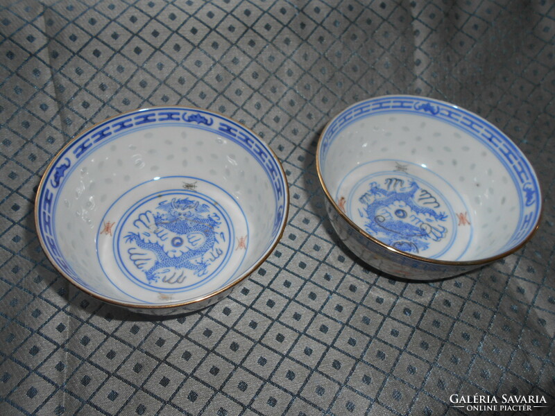 2 Chinese porcelain rice bowls - openwork rice samples - the price applies to 2 pieces
