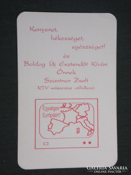 Kártyanaptár, Szantner Zsolt RTV műszerész vállalkozó, Békéscsaba, ünnepi,1992,   (3)
