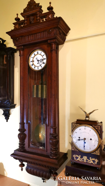 Huge 3 heavy, long pendulum Viennese wall clocks