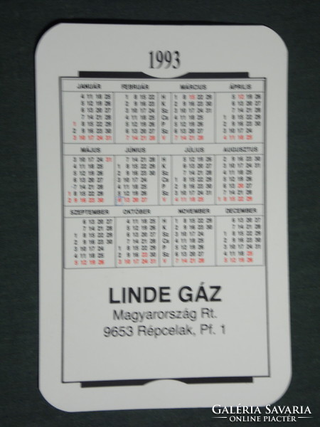 Kártyanaptár, Linde Gáz Rt., Répcelak, műszaki gáz palackok, 1993,   (3)