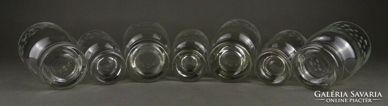 1P576 Régi retro pöttyös üveg pohár készlet 4+3 darab